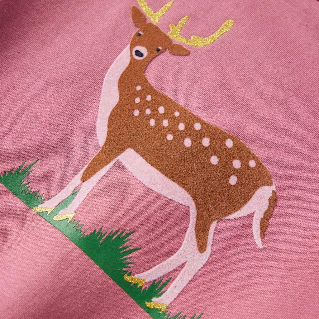 Sudadera infantil rosa frambuesa con diseño de ciervo, 95% algodón, camiseta de manga larga talla 92, transpirable y suave forro, puños acanalados, cómoda para niñas y niños, uso diario