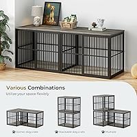 Vista 16 de Mueble de jaula para perros XXL de 48" con 3 puertas, jaula de madera combinada para mascotas, perrera resistente de interior para perros medianos a