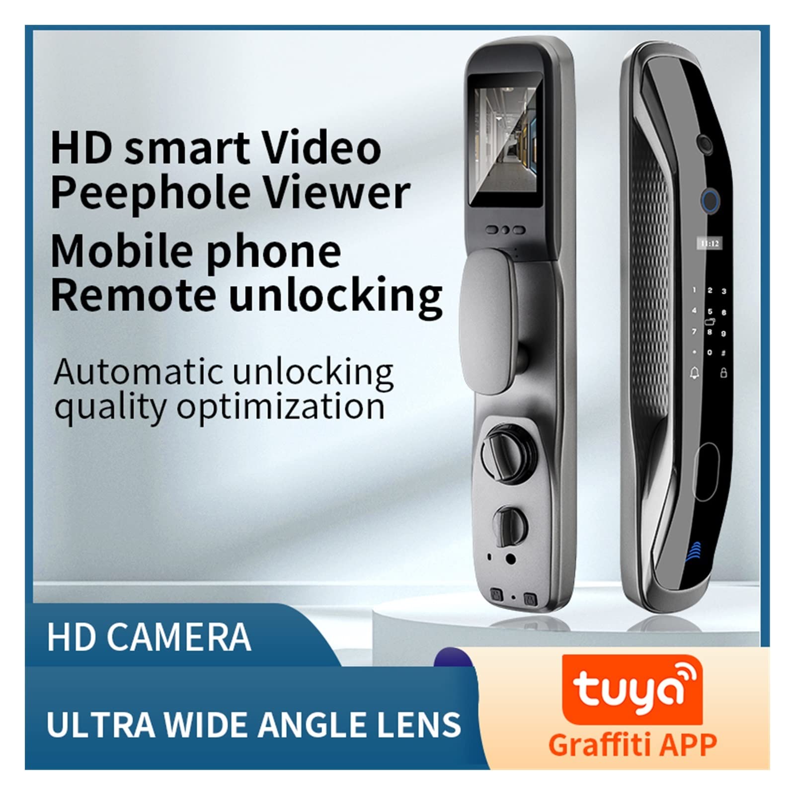 Slim Deurslot met Camera, 6-in-1 Sleutelloos Deurslot met Toetsenbord