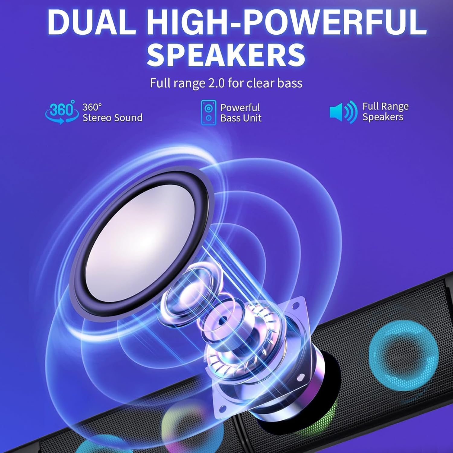 Wired Computer Speakers Designed for Desktop Devices USB Plug-and-Play Clear Sound with RGB Lighting Features Volume knob Ideal Gaming Speakers for Computers, laptops, Phones, and Tablets