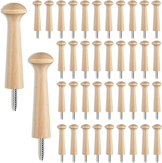 40 Pieces Wooden Shaker Peg Screw-on Pegs 3.62 Inch Long Unfinished Wood Shaker Racks for Hanging Clothes Hats Towel and More DIY Paint Color (Wood Color)