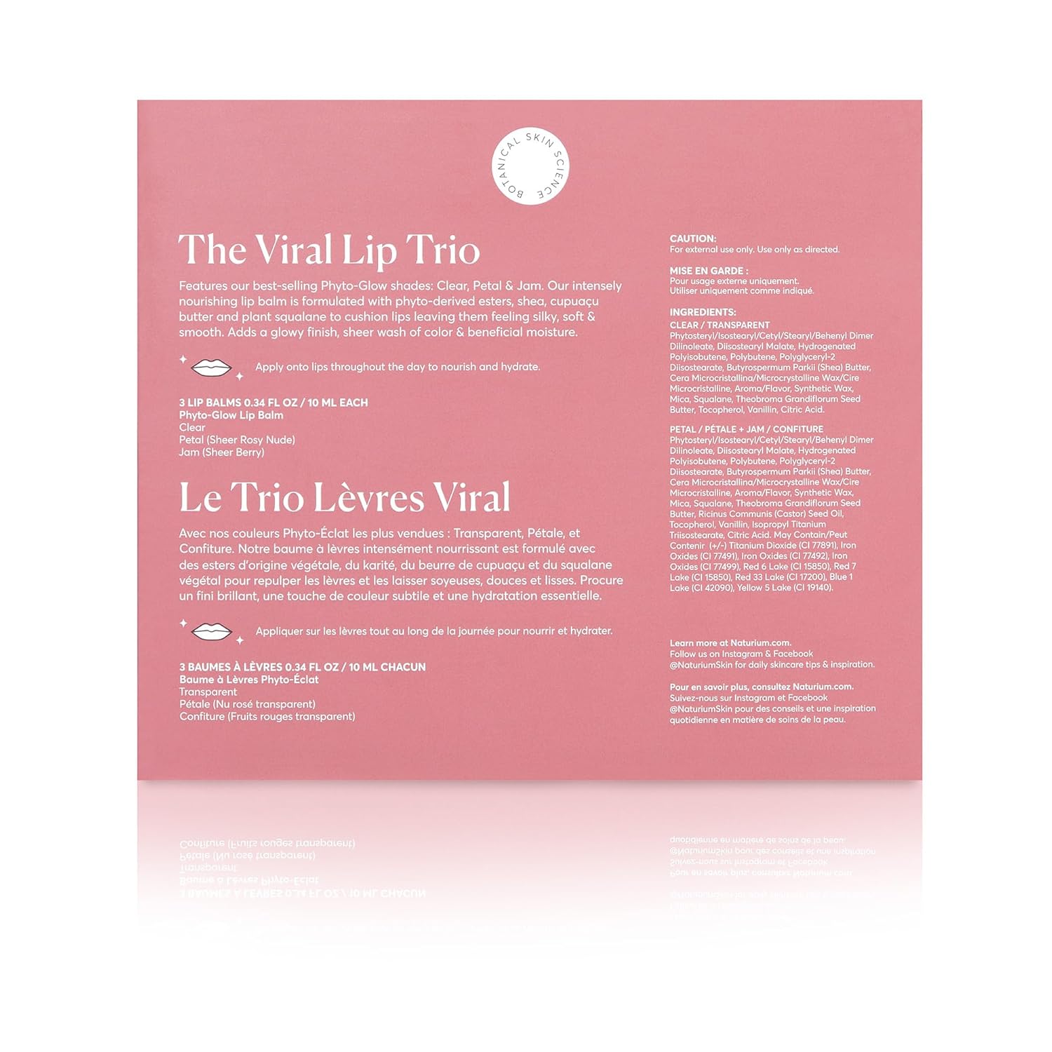Naturium The Viral Lip Trio - Phyto-Glow Lip Balm With Shea Butter & Squalane, Sheer Tinted Colour, Clear, Petal, Jam, 3 x 10 ml