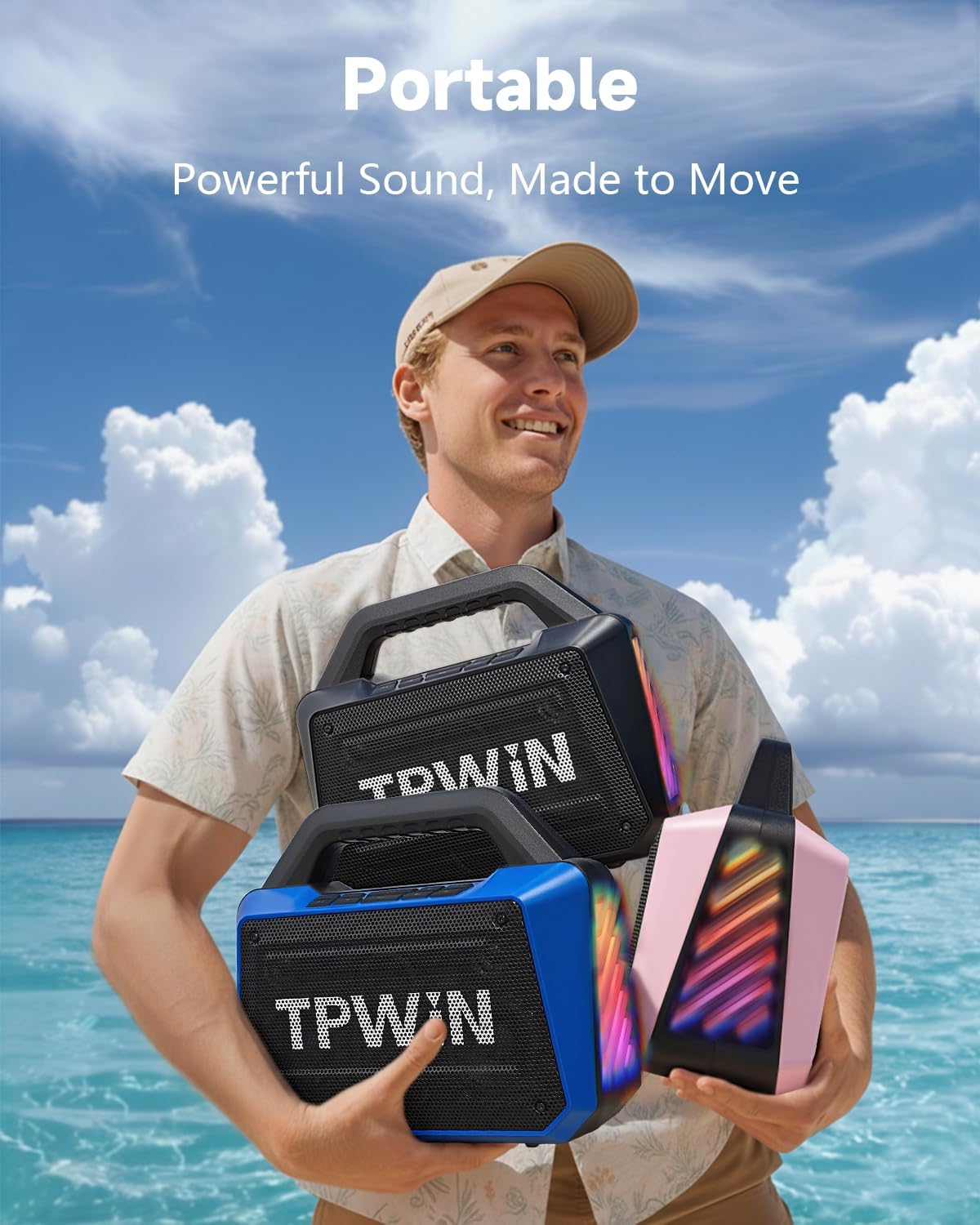 Bluetooth Speaker - 80W Loud Rugged Outdoor Speakers, IPX6 Waterproof, 20H Playtime, Deep Bass, Lightshow, TWS, BT 5.3 Wireless, Portable for Travel Hiking Camping Beach Pool - Black - Image 7