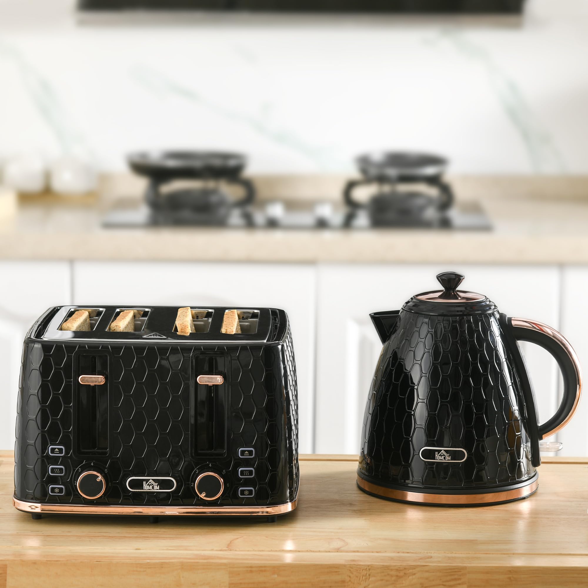 HOMCOM Wasserkocher Toaster Set 1,7L 4 Toastscheiben Frühstücksset Schwarz
