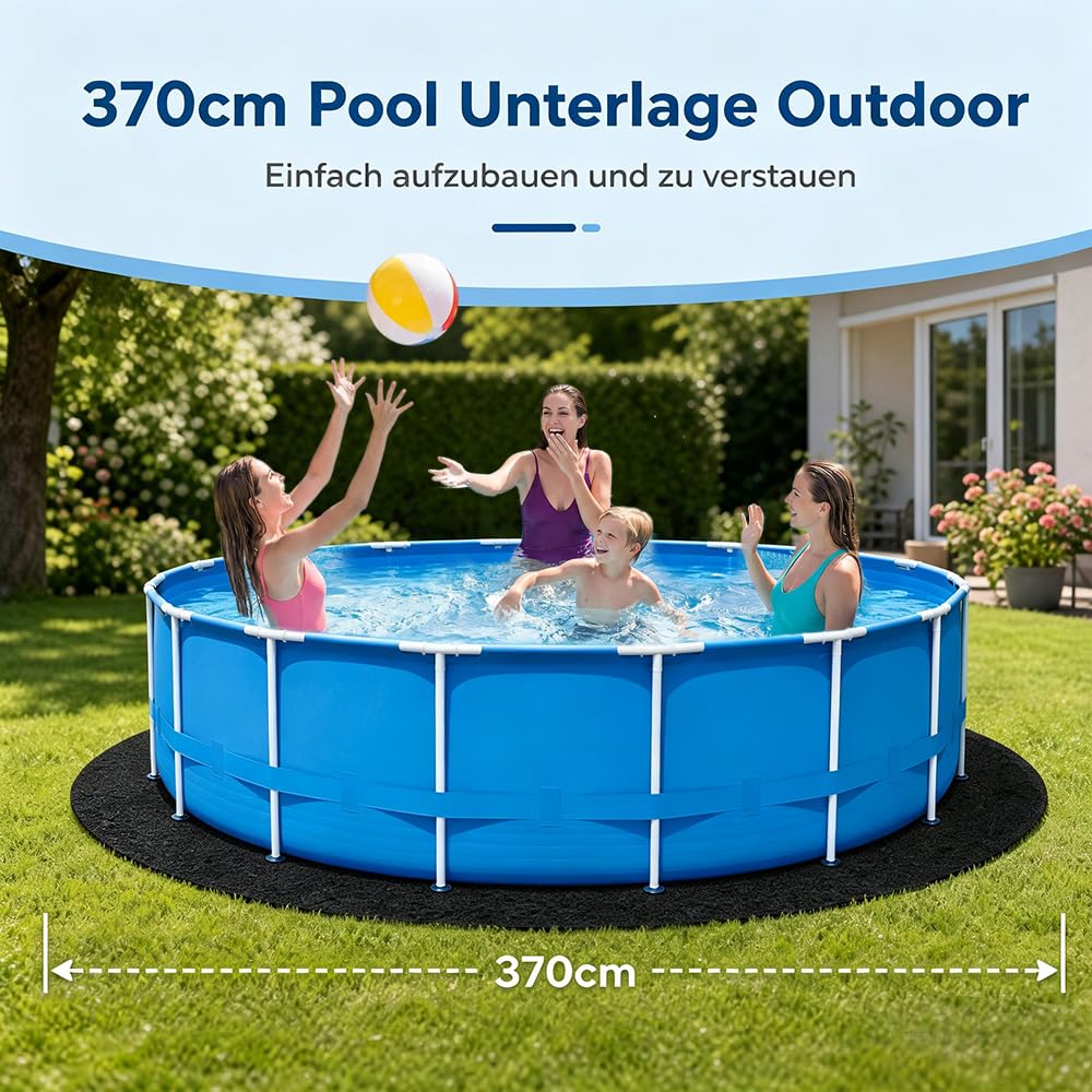 Pool Unterlage Rund 370CM, Pool Unterlage Outdoor 200g/m² | Faltbarer Wasserabsorbierende Wasserdichte Pool Bodenschutzmatte, Poolmatten Schutzboden, Pool Matten Untergrund