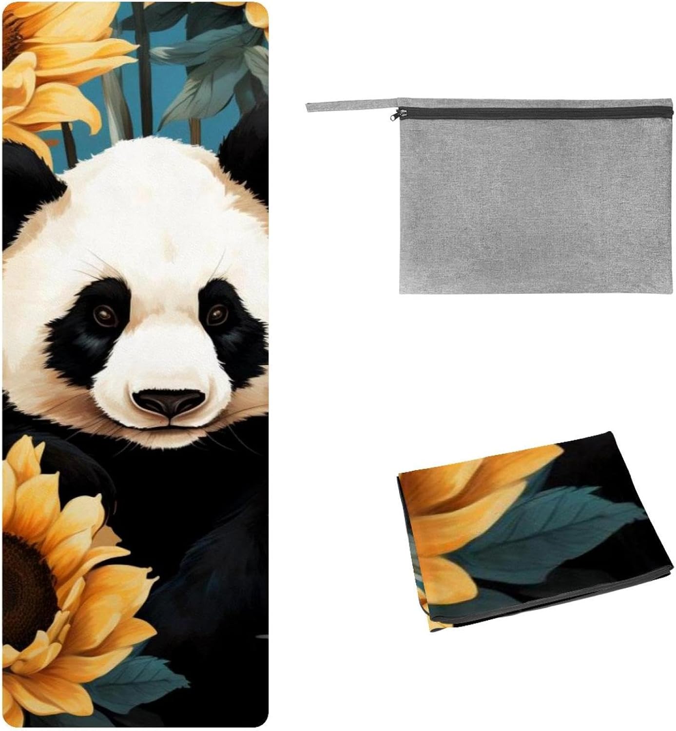 Yoga Towel, Sunflower Panda Pattern Non Slip Sweat Absorbent Hot Yoga Mat Towel for Hot Yoga, Pilates and Fitness - 72.8" x 26.8"