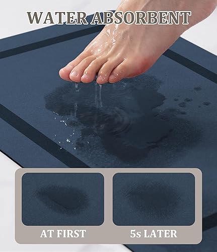 Miniatura 4 de chakme Alfombra de baño de 59 x 17 pulgadas, ultra delgada, mágica, antideslizante, de secado rápido, absorbentes, para suelo de baño (azul marino,