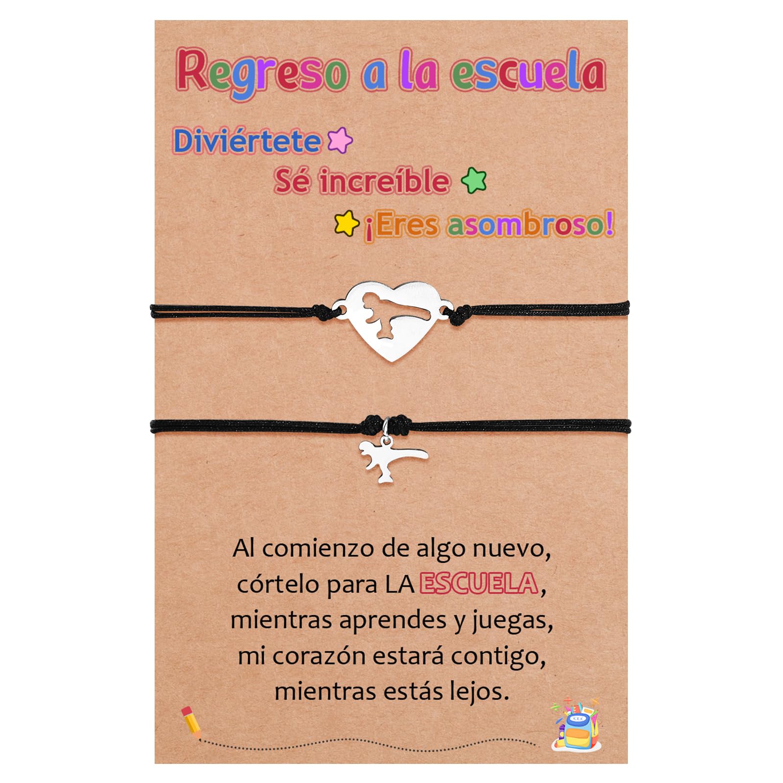 CheersLife Amore Dinosauro Bracciale Ritorno a Scuola Regalo Primo Giorno Scuola Regalo Madre Figlia Bracciale Madre Bambino Bracciale ES