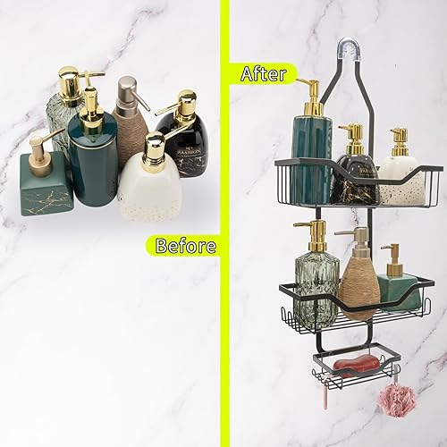 Miniatura 7 de Organizador de ducha sobre el cabezal de ducha, organizador de ducha colgante, organizador de cabezal de ducha, con cesta de jabón y 12 ganchos para