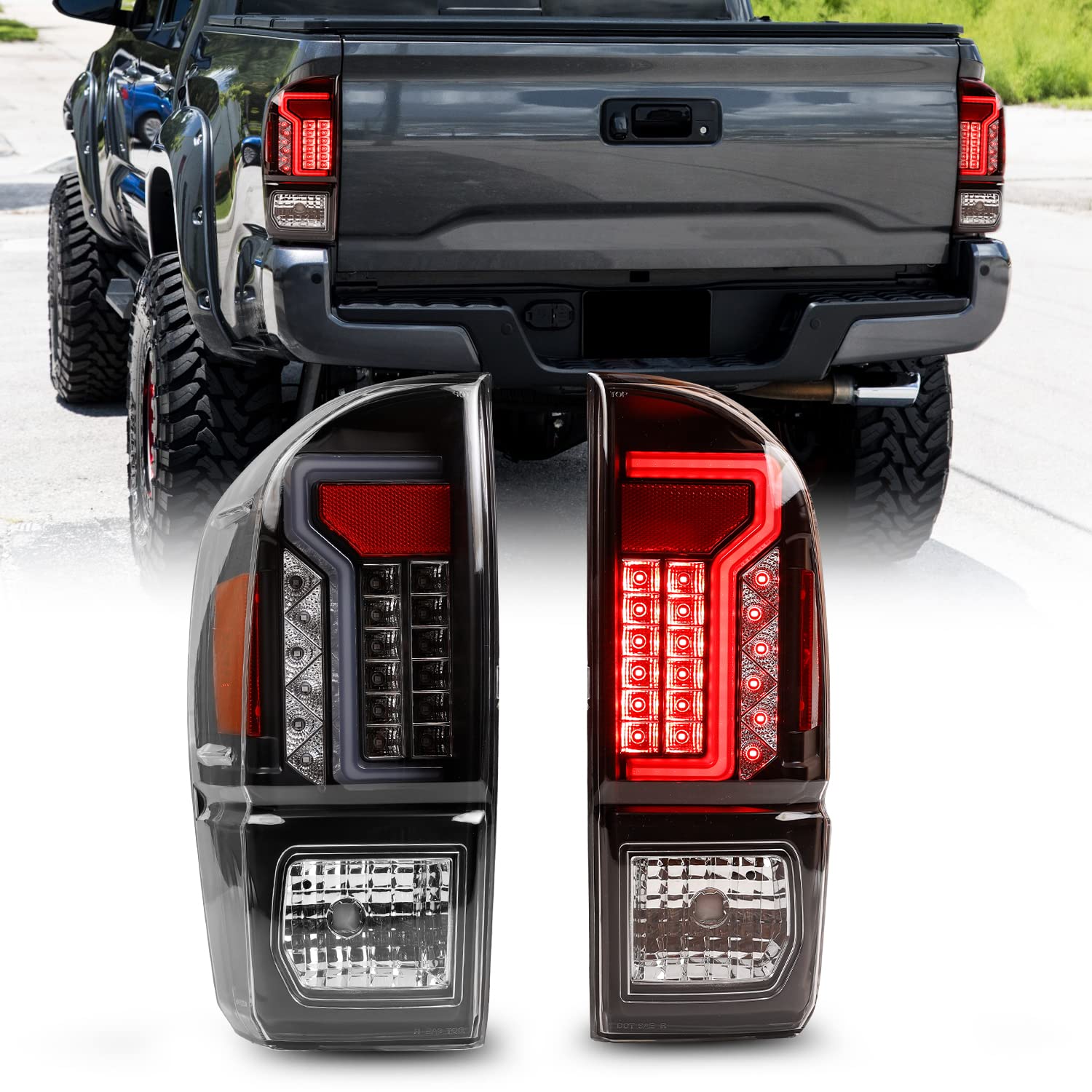Photo 1 of CPW Tail Lights LED Tube Bar Tail Lights (Black/Clear Lens-Red Retro Reflector)
