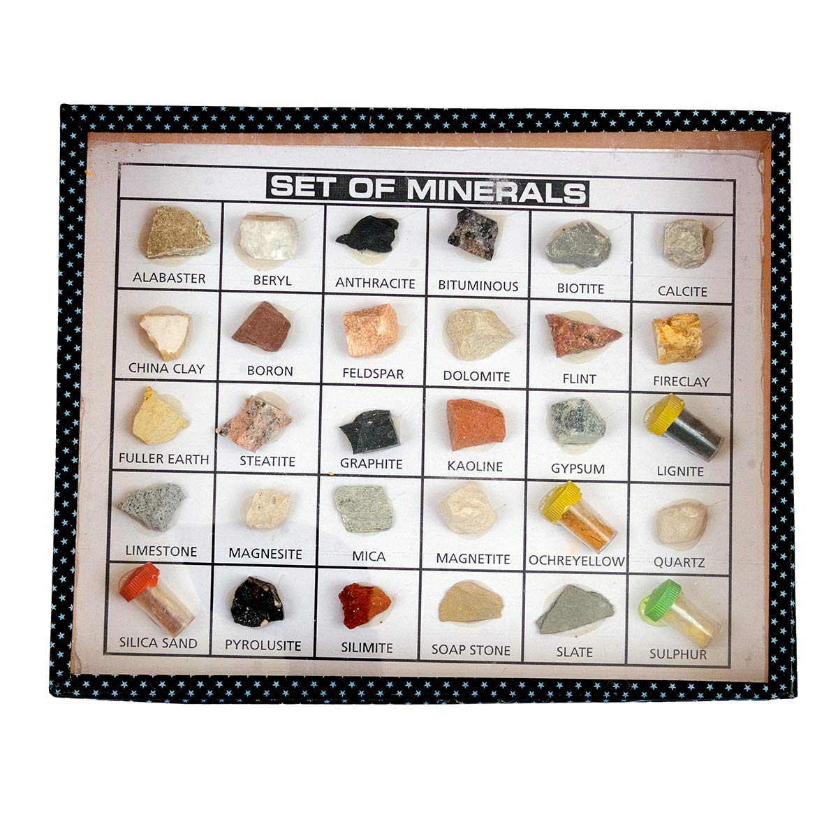 Set of Minerals with All Minerals Samples in Wooden Box - Chemistry - Physics Teaching Hands-On Tools for Students and Teachers