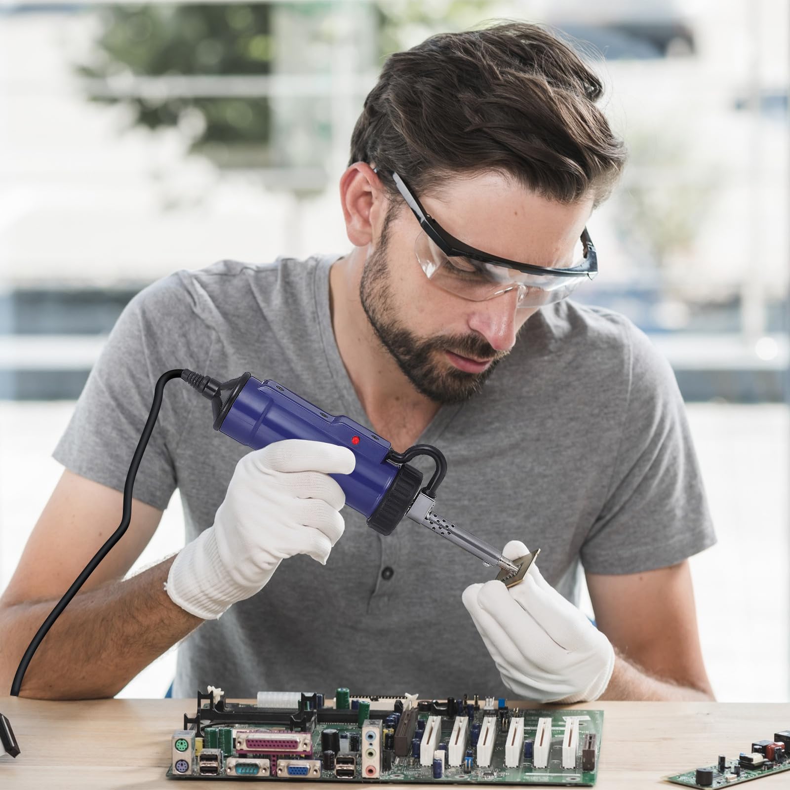 BESPORTBLE Bomba Desoldadora Eléctrica Portátil con Boquilla de Succión, Continua, Material Acero Inoxidable y Cobre para Mantenimiento de Aparatos Electrónicos