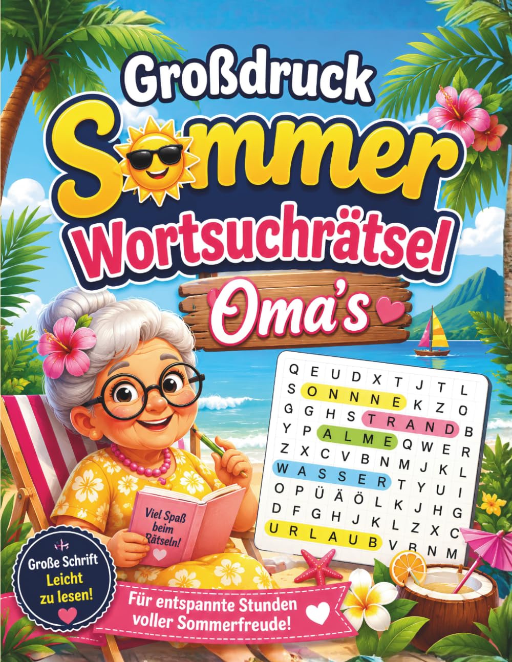 Großdruck Sommer Wortsuchrätsel Oma’s: Großdruck Rätselbuch für Oma mit Gehirnjogging und Seniorentraining