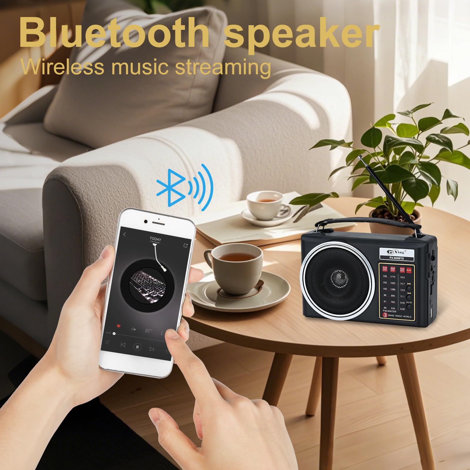 Radio rétro Portable, Radio Bluetooth AM/FM/SW compacte avec Panneau Solaire, éclairage LED Portable, Batterie Rechargeable, Support pour Carte TF/USB-MP3 Player (Noir)
