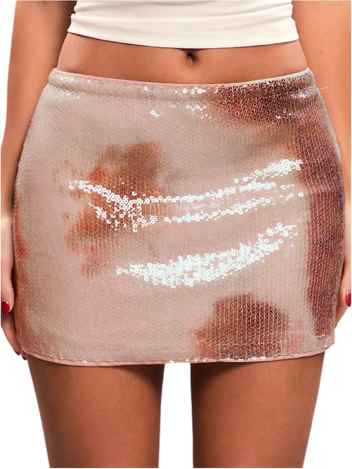 Floerns Women's Tie Dye Bodycon Mini Skirts Shiny Sequin Low Rise Waist Party Pencil Skirt