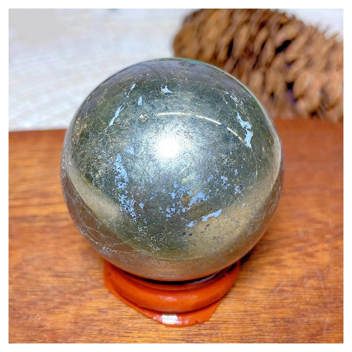 Bola de Piedra Mineral Pulida contra el Estrés Esfera de Cristal Natural de 181g con Soporte