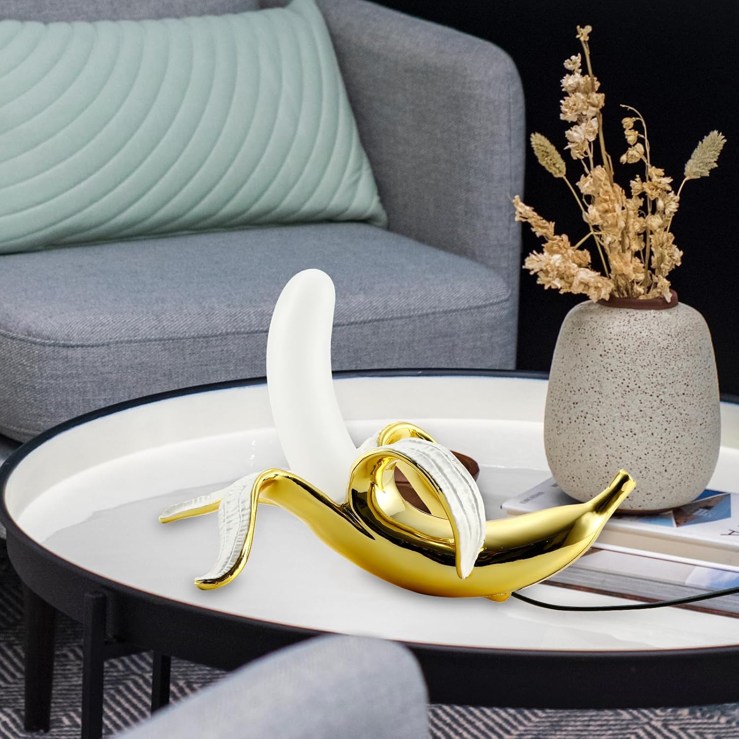 MAYOLA Modern Banana Table Lamp, Desk Lamp,Led Night Light Plating Resin Banana Lighting Fixture for Living Room, Bedroom,Home Office,Kids Room(Lying-Plated)
