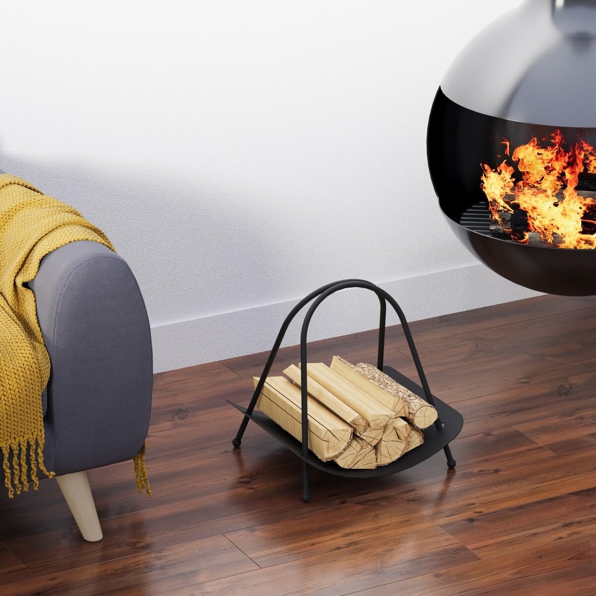 Calicosy Range bûches Design en métal Noir H50 cm
