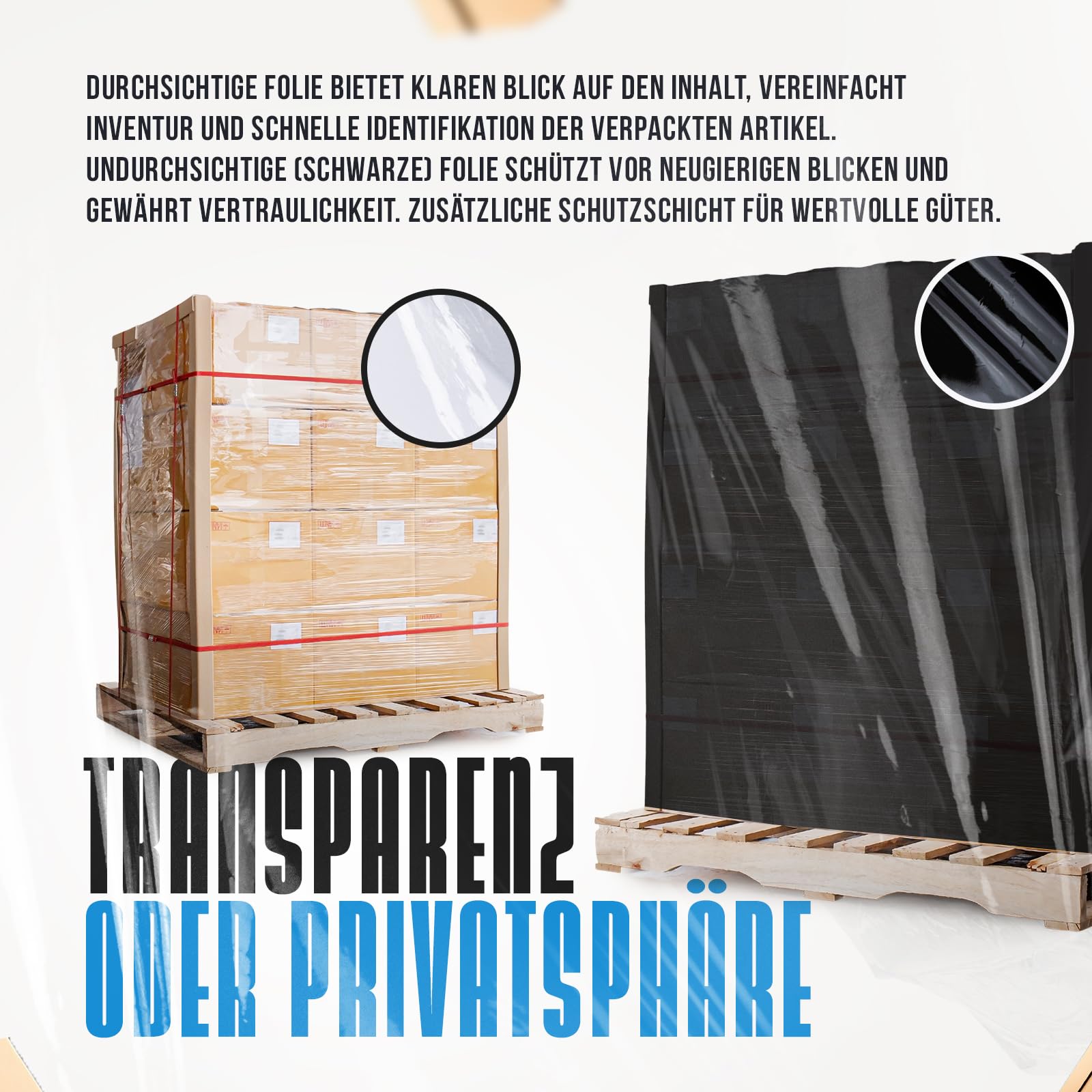 DQ-PP Film elástico transparente | 270 m / 50 cm | 3 rollos | 2,65 kg por rollo | 23 μm | 150% elástico | material de embalaje | envoltura