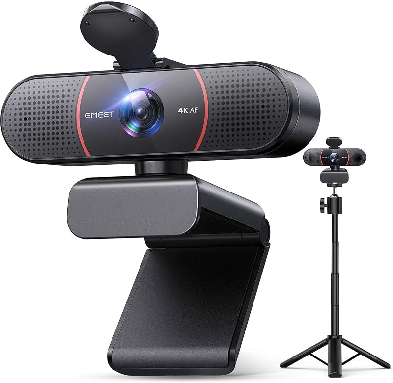 C960 4K Webcam with Tripod, 3 Adjustable Height, 360° Swivel Head | DesktopTripod w/Privacy Cover, PDAF Auto Focus, Dual Omni Mics, Auto Light Correction, Perfect for Online Meetings