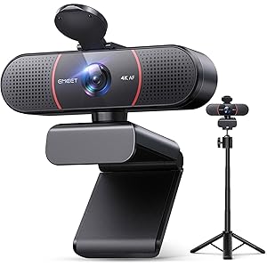 EMEET C960 4K Webcam with Tripod, 4K UHD Sony Sensor, 3 Adjustable Height Mini Tripod w/Privacy Cover, PDAF Auto Focus, Dual Noise-Cancelling Mics, Auto Light Correction, Perfect for Online