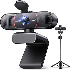EMEET Webcam C960 4K com tripé, sensor Sony UHD 4K, mini tripé de altura ajustável com capa de privacidade, foco automático PDAF, microfones com cancelamento de ruído duplo, correção automática de