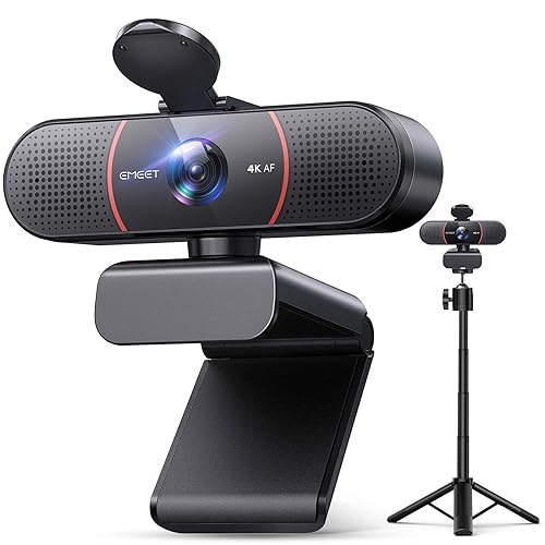 EMEET C960 4K Webcam with Tripod, 4K UHD Sony Sensor, 3 Adjustable Height Mini Tripod w/Privacy Cover, PDAF Auto Focus, Dual Noise-Cancelling Mics, Auto Light Correction, Perfect for Online Meetings - 4K Tripod