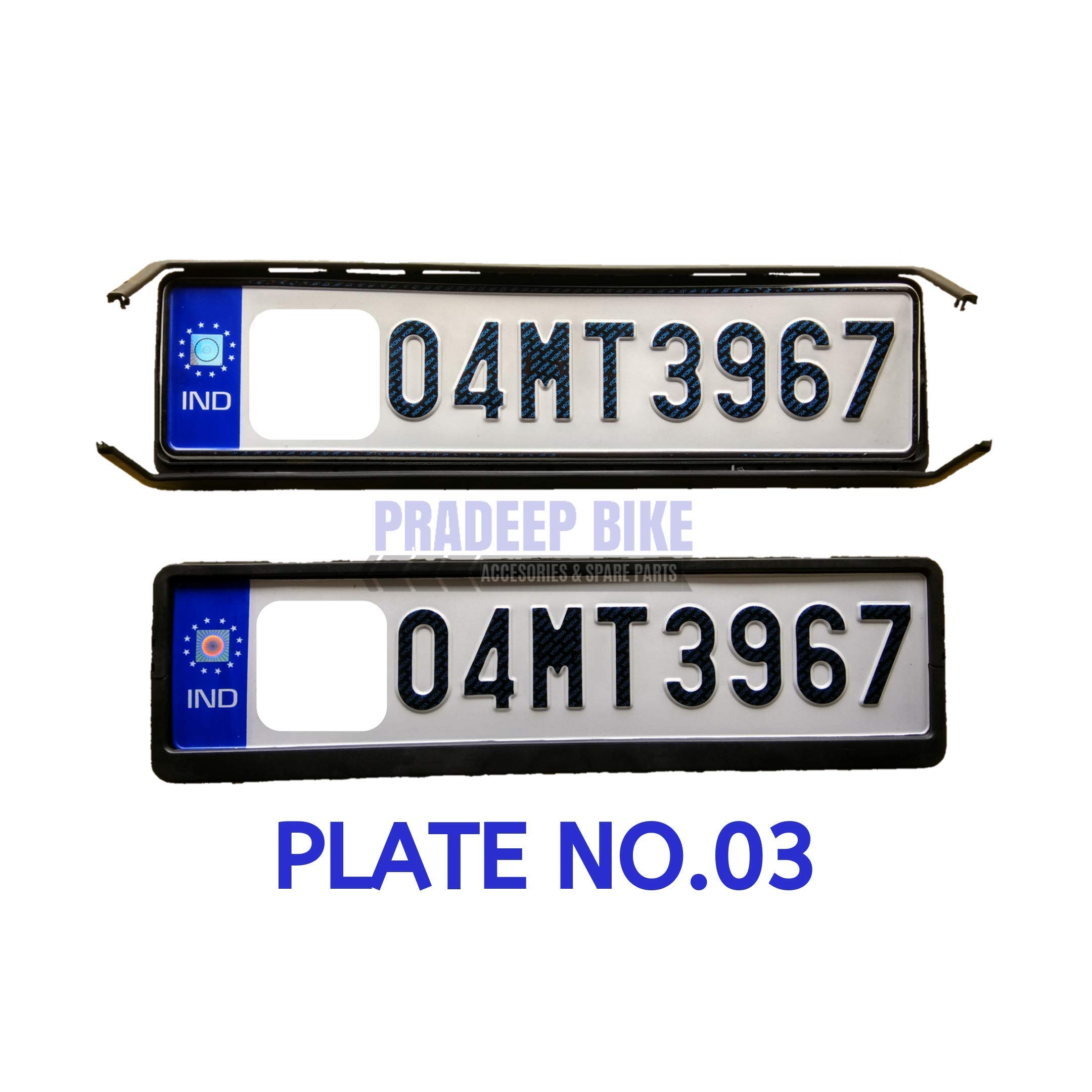 Car Number Plates with Black ABS Plastic Protector Frame Holder, with Buyer's 4 Wheeler Number Embossed Standard Size White-Blue | Only for Old Vehicle | Front and Back|Without Unique/Bar Code