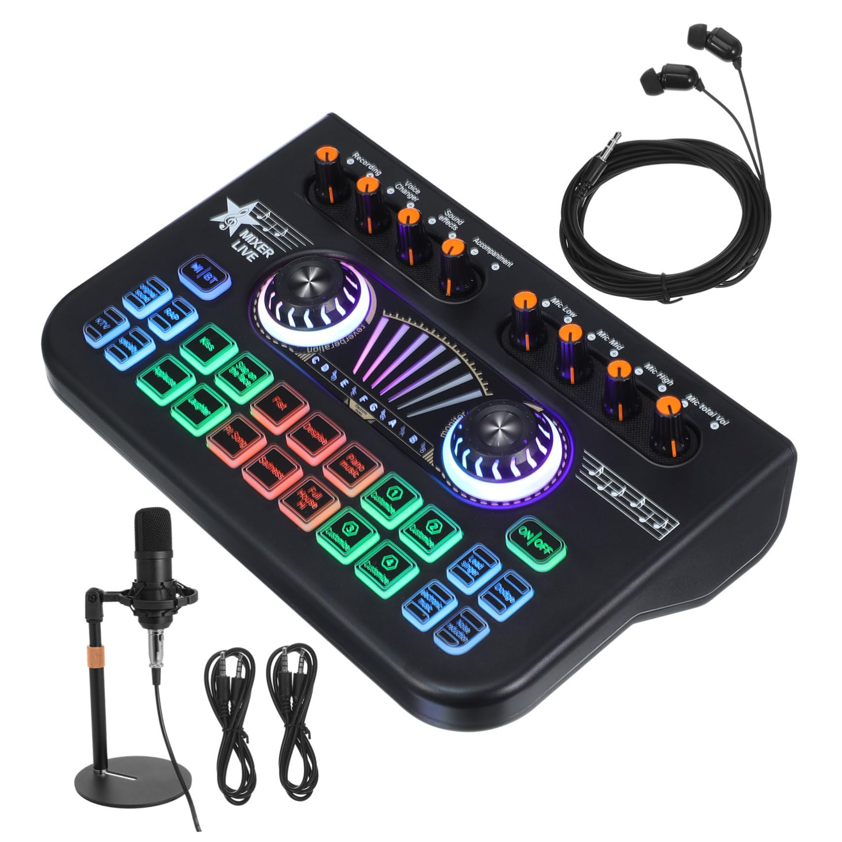 GLEAVI Set Completo Attrezzatura per Streaming Live Microfono e Scheda Audio Mixer, Costruzione Robusta in Metallo e Plastica, per Karaoke e Gaming