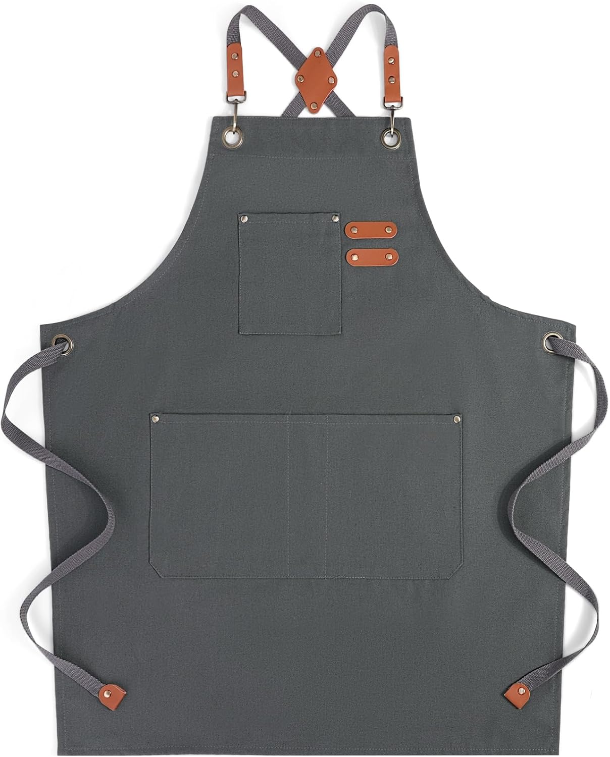 Chef Aprons for Men Women with Large Pockets, Cotton Canvas Water Repellent Kitchen Apron for Cooking