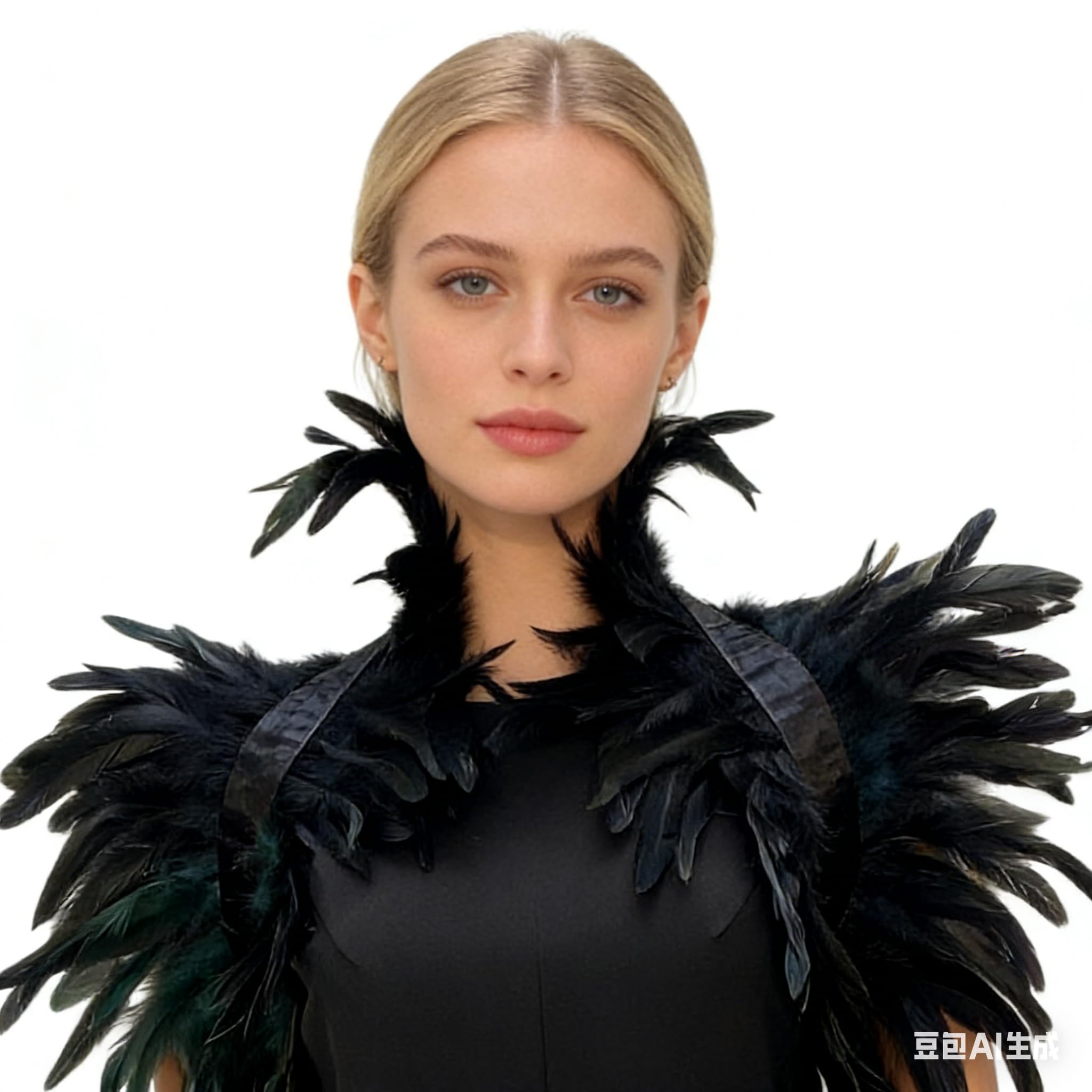 Gothic Feather Shrug Shawl Collar Necklace Halloween Costume, Womens Crow Costume Lace-up Collar Cloak Cape Fancy Dress Stole Scarf for Halloween Cosplay Christmas Party Dress Up Accessory (A10)