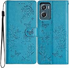for Motorola G06 Case MOTO G06 Flip Wallet Case Shockproof PU Leather Butterfly Magnetic Bumper Cover for Motorola MOTO G06 Phone Case with Kickstand Card Holder, Blue