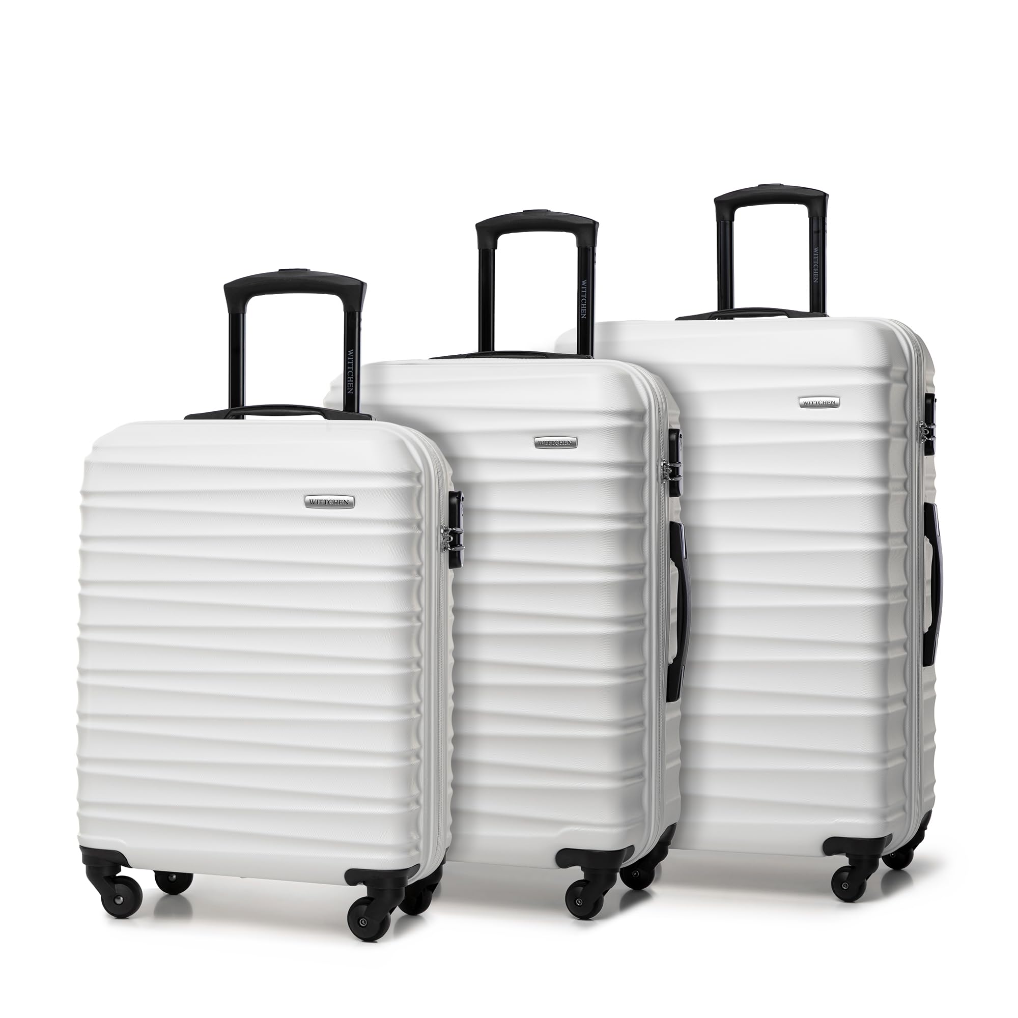 WITTCHEN Maleta Grande Trolley ABS rígido para facturación con 4 Ruedas giratorias Cerradura de combinación asa telescópica Groove Line Negro Ryanair/Vueling/Iberia/easyJet/Iberia Express — view 78