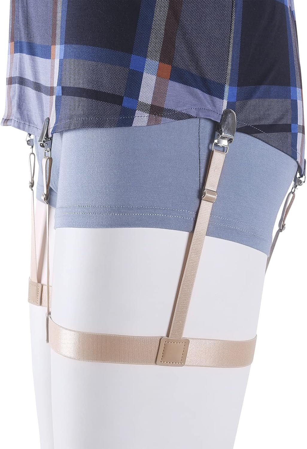 Men Shirt Stays Adjustable Elastic Shirt Garter Shirts Holder with Non-slip Locking Clamps for Police Military (Beige)