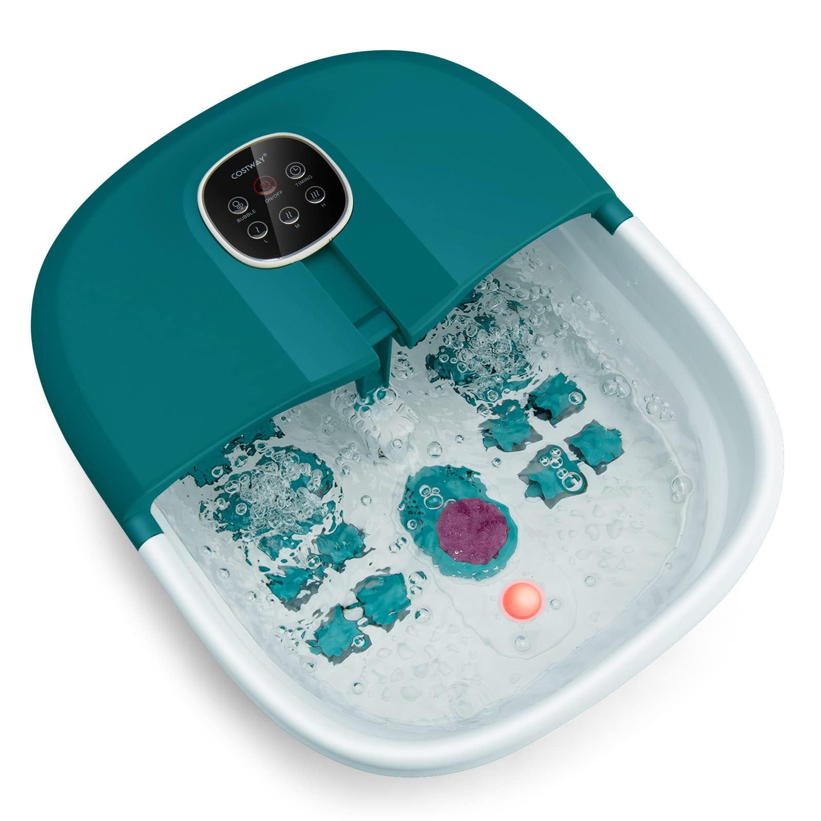 COSTWAY Masajeador Plegable para Pies con Calentamiento, Cubeta Pediluvio con Mando, Masaje con Burbujas, Masaje con Rodillo, Caja, Piedra Pómez y 3 Temperaturas Regulables (turquesa)