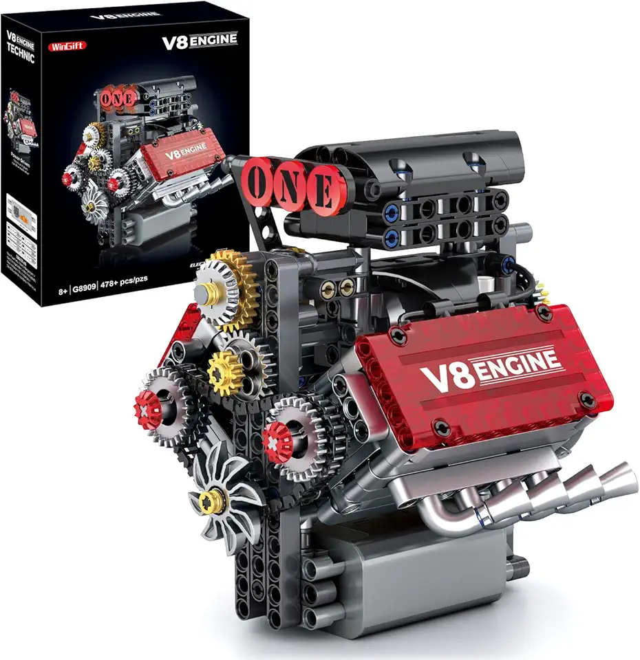 V8 Engine Building Set,V8 Engine Model kit That Run,Build Your Own STEM Mini V8 Model Engine Kit with Battery and Motor,8-Cylinder Car Engine Building Engineering Toys for Kids Adults(478PCS)