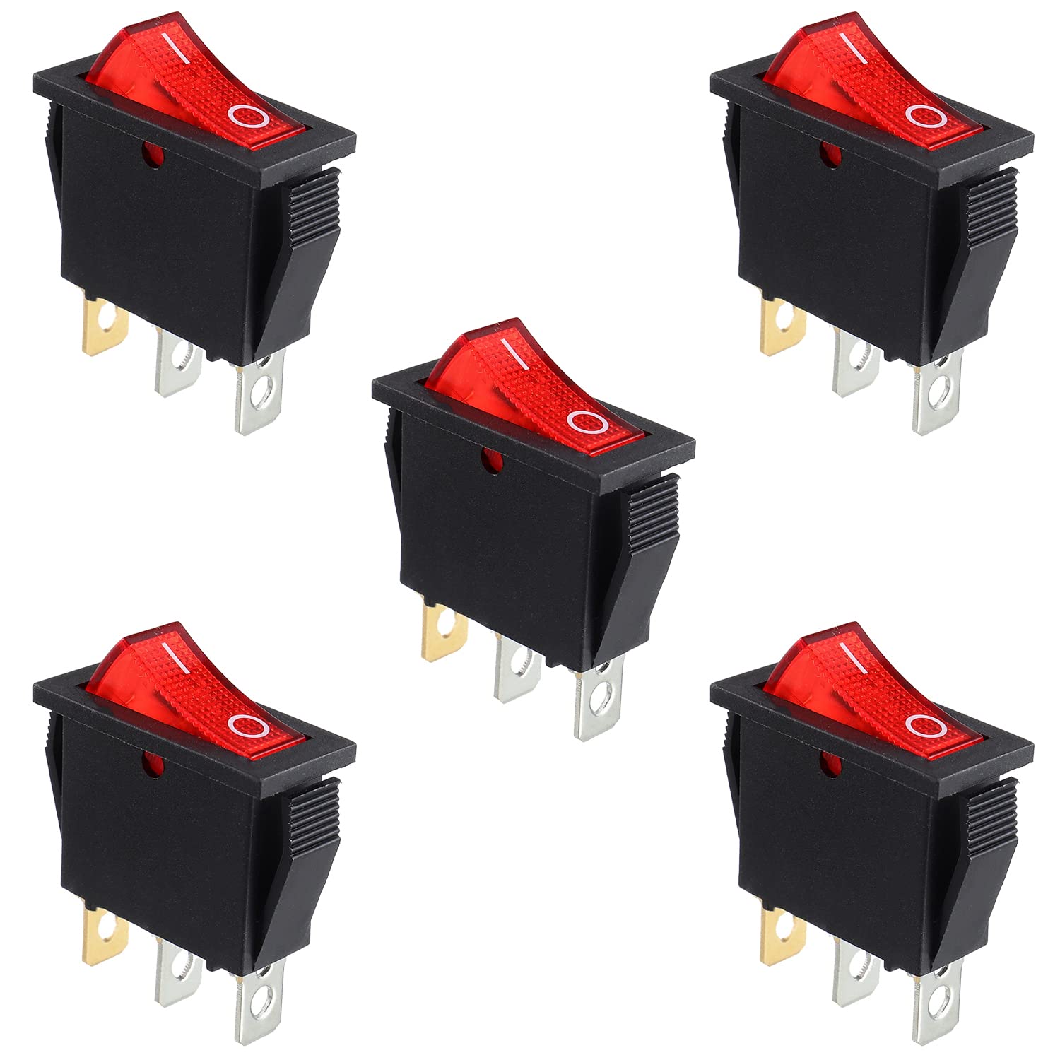 HUAREW 5Pcs Rocker Switch Red Light Illuminated, ON/Off SPST 3 Pin
