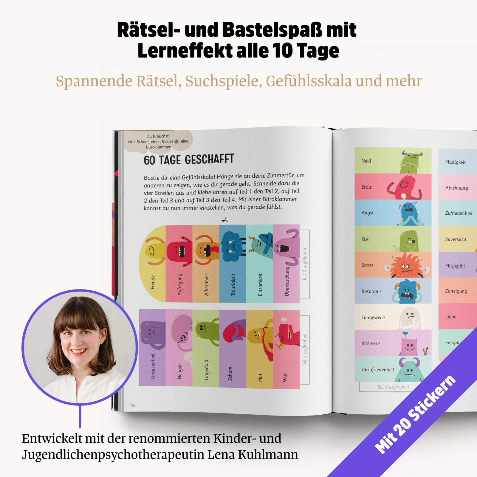 Ein gutes Gefühl 2 – Gefühlstagebuch für Kinder von 7 bis 12 Jahren (Teil 2) – Emotionen verstehen, Dankbarkeit erlernen und Selbstliebe üben – 10 neue Gefühle und Rätsel – Mit Sticker und Poster
