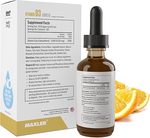 Miniatura 2 de Maxler Vitamina D3 5000IU Gotas  Vitamina D3 Líquido para el sistema nervioso y apoyo inmunológico, dientes y salud articular  Vitamina D3