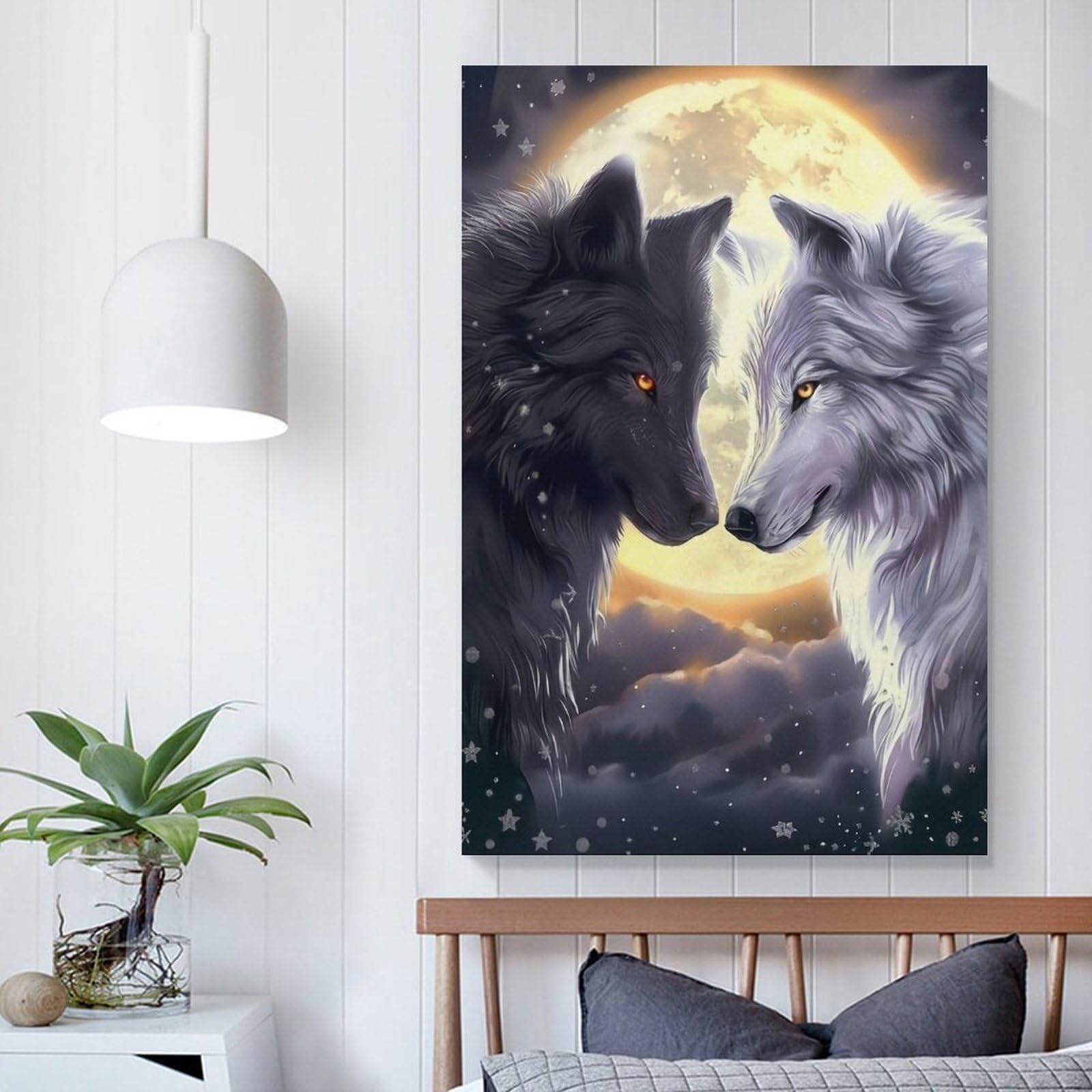 Puzzle pour Adultes 2000 pièces, Couple de Loups Lune avec Affiche, pièces Parfaitement imbriquées Lettres au Dos, Cadeau pour Personnes âgées 70x100cm