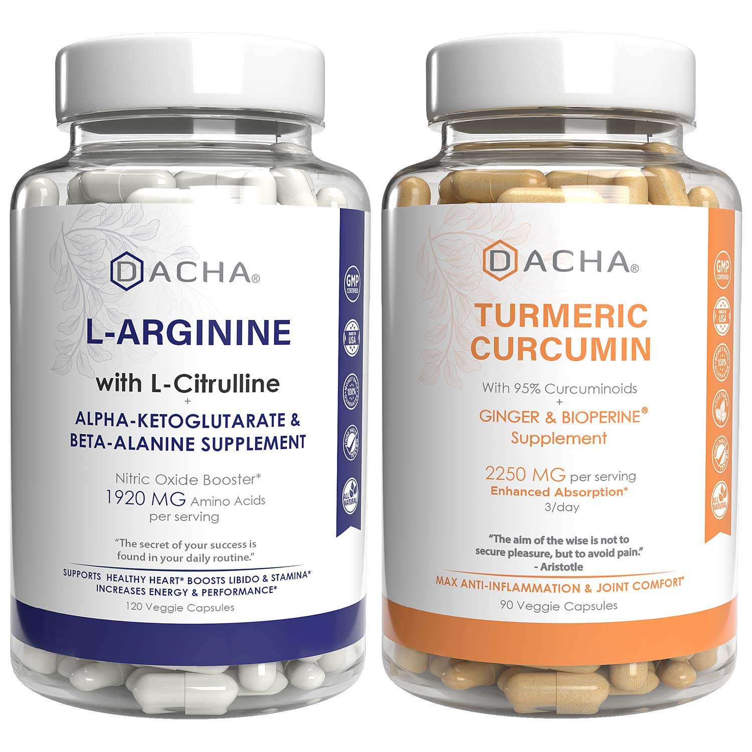 Premium Pre & Post Workout Support Bundle – L-Arginine & Turmeric Curcumin, With Ginger, Bioperine, High Potency Formula Capsule Count, Nitric Oxide Booster, Joint Pain Relief, Support Exercise Energy