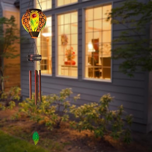 Miniatura 8 de Campanillas de viento solares para exteriores, campanilla de viento colgante de girasol, faroles solares LED, campanillas de viento conmemorativas