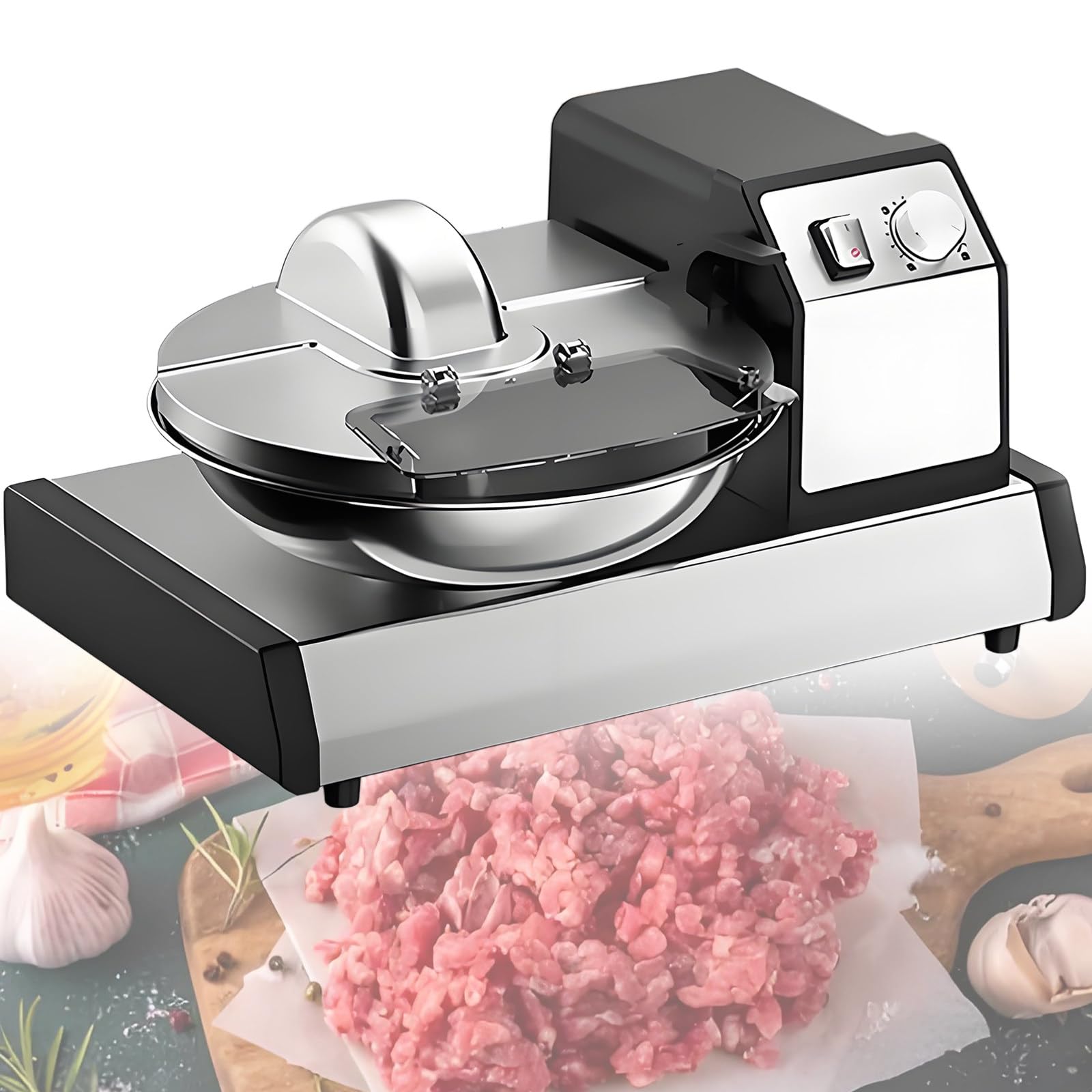 Rebanadora De Carne Y Verduras con Doble Motor, Recipiente De Acero Inoxidable De 5.5 L, Procesadora para Hacer Puré De Carne Y Pescado