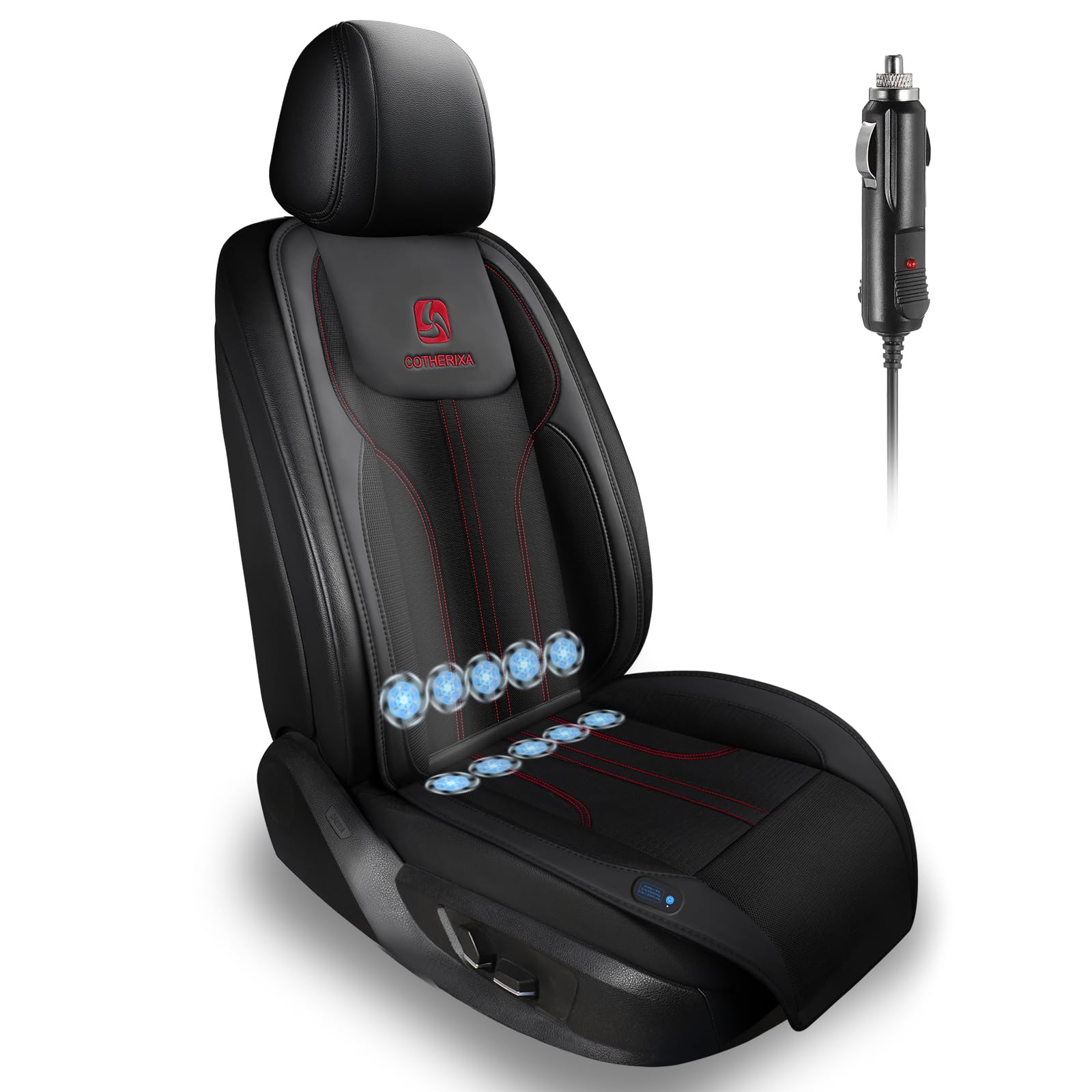 COTHERIXA Cooling Car Seat Cushion Front Seat,12V&24V Cooling Seat Cover for Cars with 10 Fans,Rapid Cooling with Automatic Start and Pause Seat