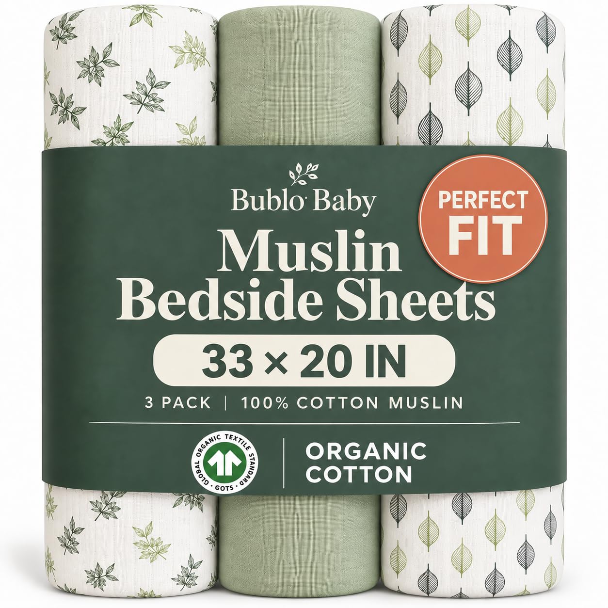 Muslin Bedside Sleeper Bassinet Sheets 3 Pack, 33x20 Fitted Sheet for Boys &amp; Girls, Soft Breathable 100% Cotton, Compatible with Baby Delight Beside Me Dreamer, Maxi-Cosi, Chicco