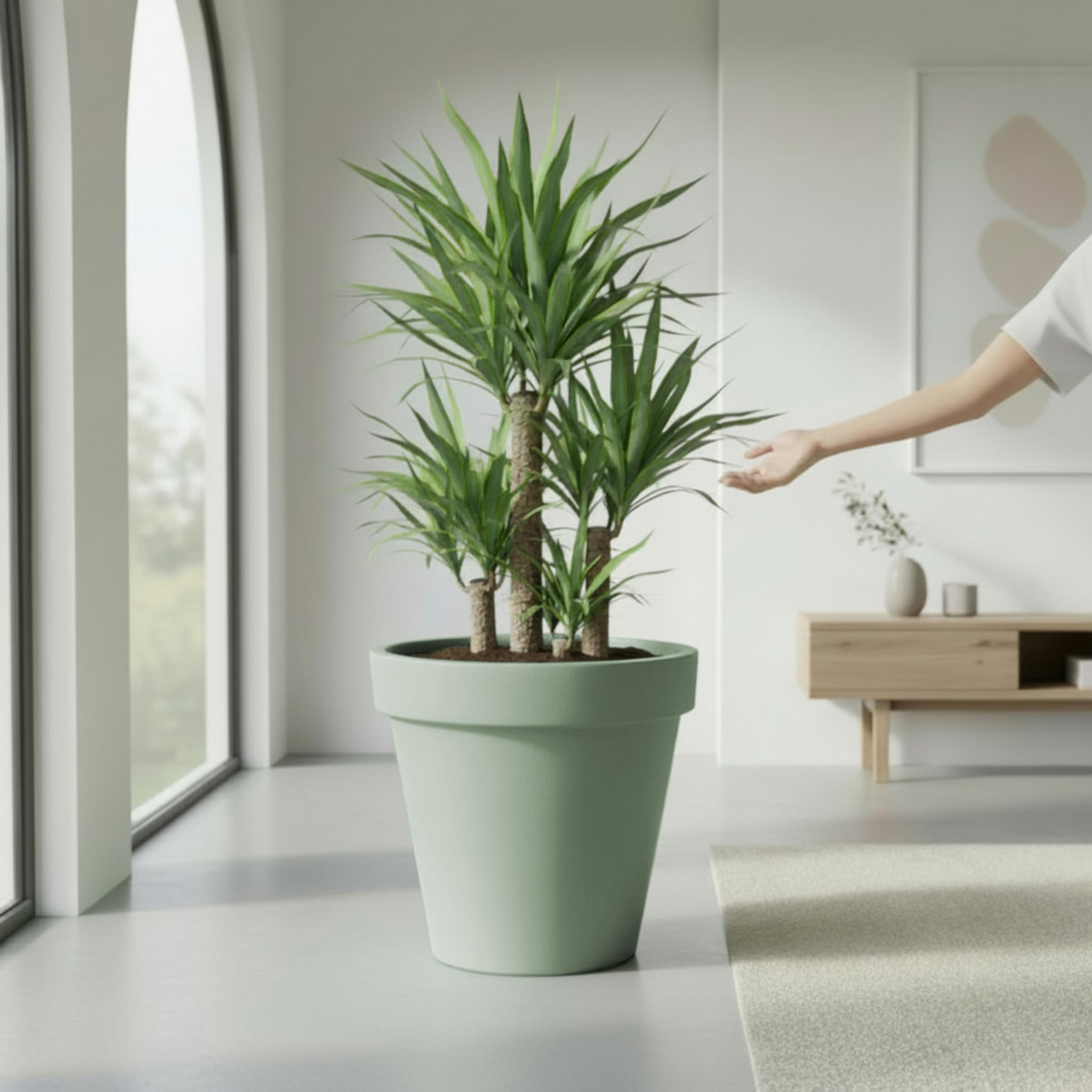 Spetebo Pot de fleurs rond en plastique - Diamètre : 58 cm - Vert menthe - Pour l'extérieur et l'intérieur - Pot de fleurs de jardin - Taille XXL