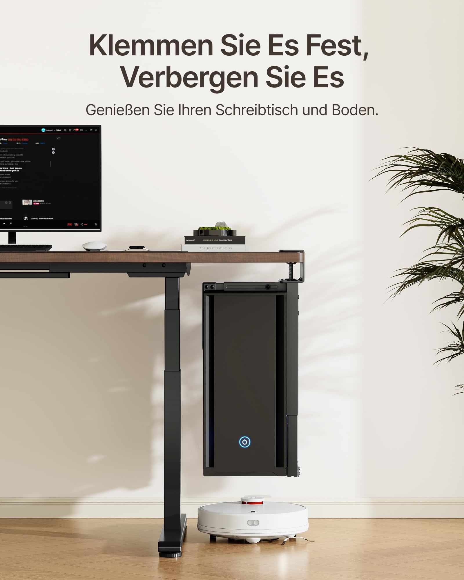 monTEK 30KG Heavy-Duty PC-Halterung unter Schreibtisch, Ohne Bohren montierbar, Verstellbare PC-Halterung mit Schutzpolstern, 16,1"-25,6" Höhe, ideal für Büro, Zuhause, Klassenraum, Schwarz
