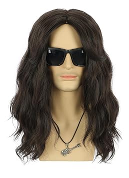 VGbeaty Men Women Long Curly Dark Brown Wig