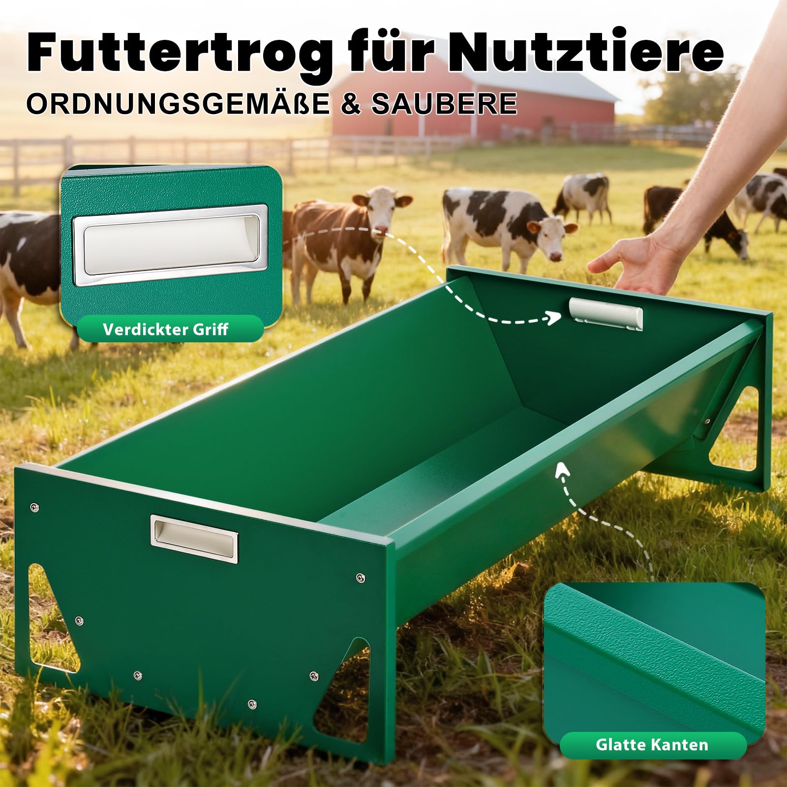 Futtertrog Pferd Metall,Verzinkter Stahl Heuraufe füR Heu & Getreide,100 x 45 x 24cm GroßE KapazitäT,Schwerlast,Stabile,Futterstation für Pferd,Ziegen,Kuh,Schaf,Schwein,Vieh (Grün)