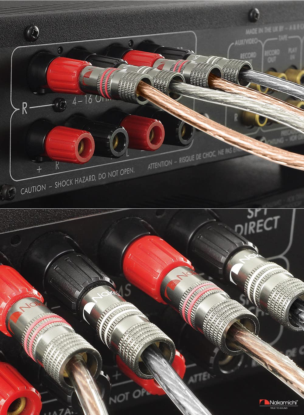 Nakamichi Ultimate Series berylowo-czerwona miedź pokryta 24K złotem - wtyk bananowy 4mm, złącza 12-18 AWG, idealne do elastycznego podłączenia do kolumn hi-fi, wzmacniaczy 2 Szt. (1 Para)